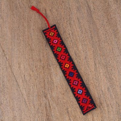 Alternate image for Hand Crafted Multi-Color Embroidered Cotton Bookmark Dynamic Diamonds