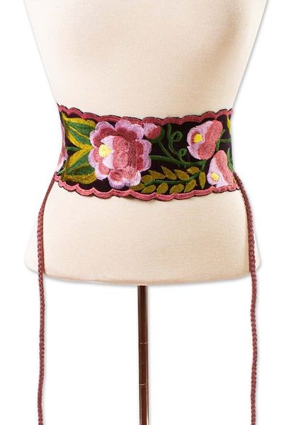 Alternate image for Broad Cotton Hand Woven Wrap Belt with Flowers Chiapas Flower Wrap
