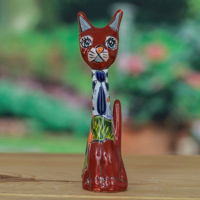 Alternate image for Hand-Painted Hacienda Floral Cat Ceramic Sculpture Feline Gaze