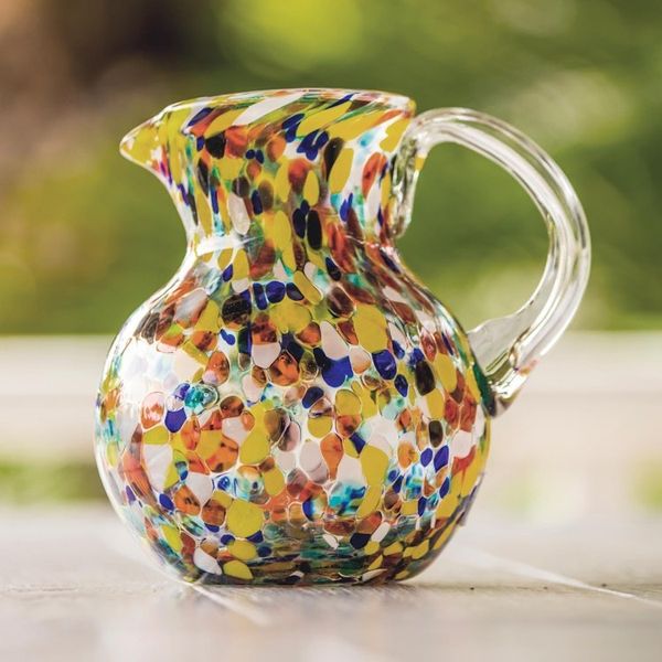 Alternate image for Hand Blown Glass Pitcher 71 Oz Multicolor Mexican Art Confetti