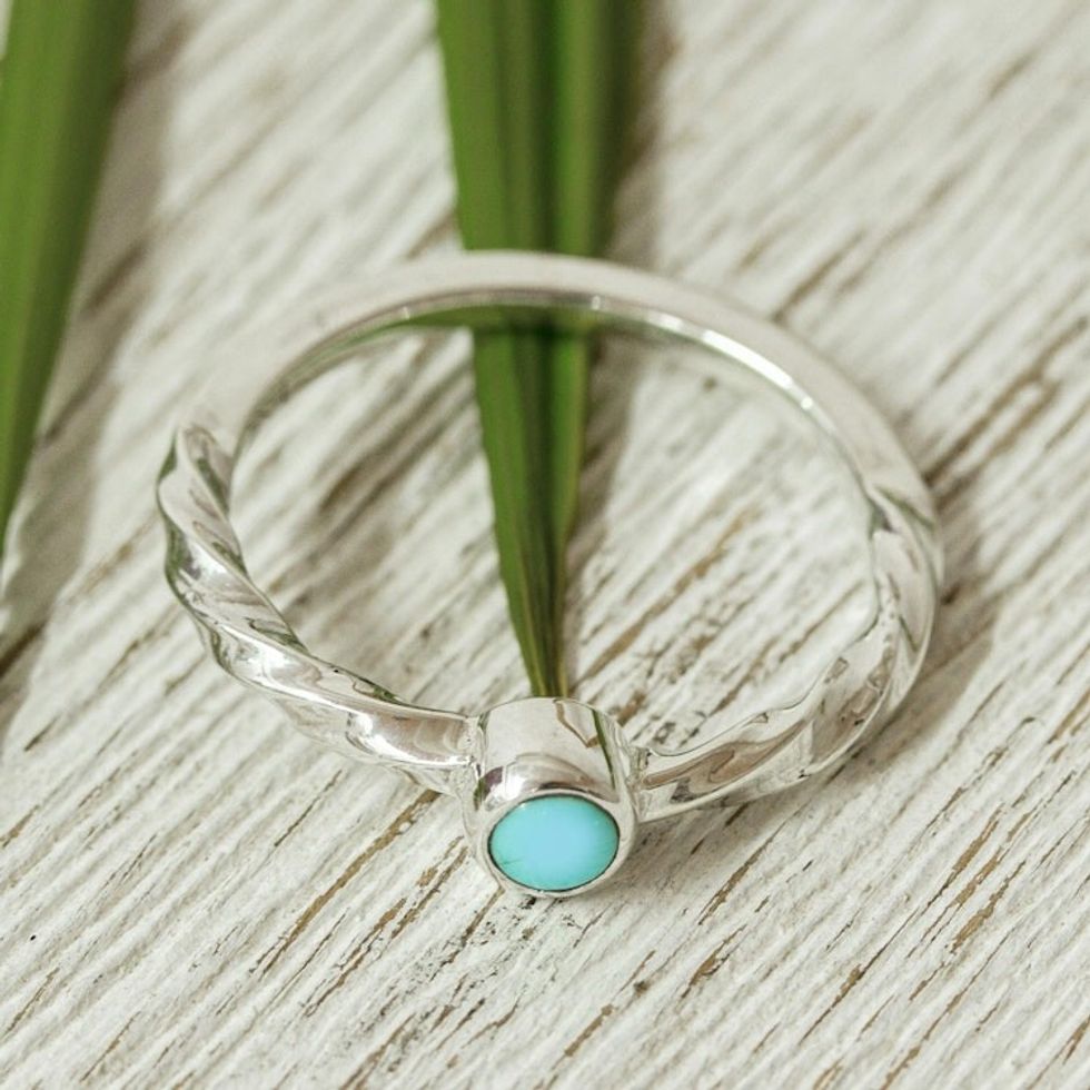 Reconstituted Turquoise Solitaire Ring from Mexico 'Elegant Essence'