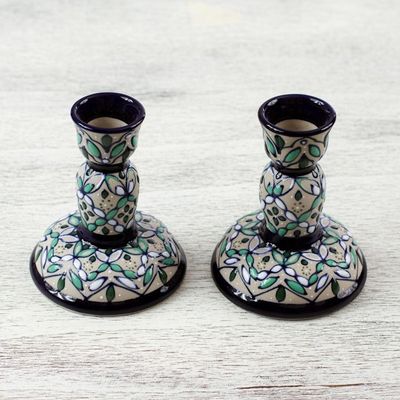 Alternate image for Artisan Crafted Ceramic Candlesticks from Mexico Pair Green Valley