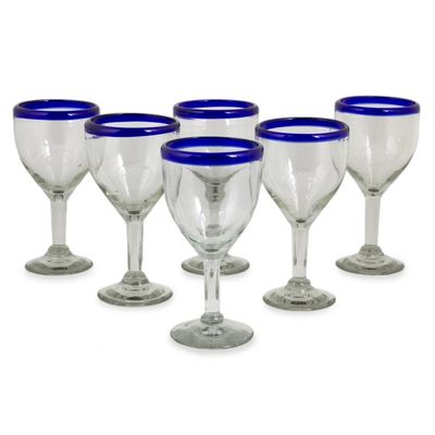 Alternate image for Handblown Glass Recycled Wine Drinkware Goblets Set of 6 Cobalt Classic