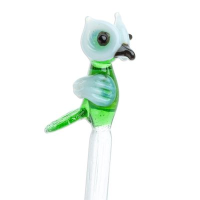 Alternate image for Mexican Recycled Glass Cocktail Stirrer with Green Owl Cheeky Green Owl