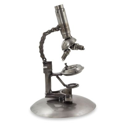 Alternate image for Metal Microscope Sculpture Crafted from Recycled Auto Parts Rustic Microscope