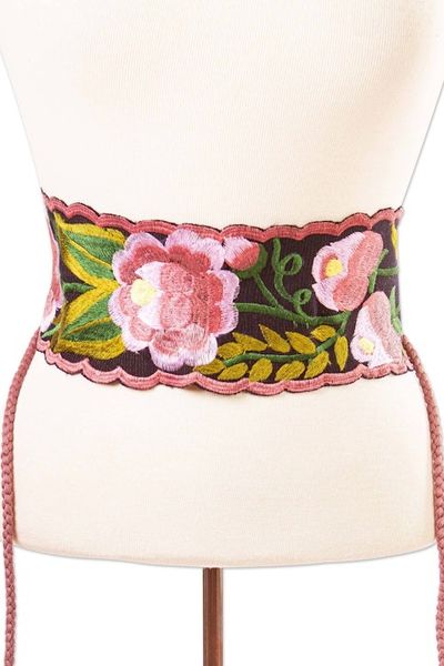 Alternate image for Broad Cotton Hand Woven Wrap Belt with Flowers Chiapas Flower Wrap