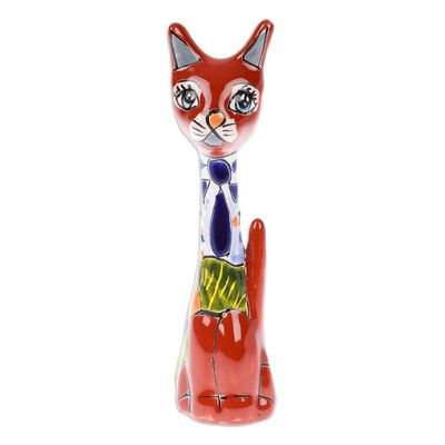 Alternate image for Hand-Painted Hacienda Floral Cat Ceramic Sculpture Feline Gaze