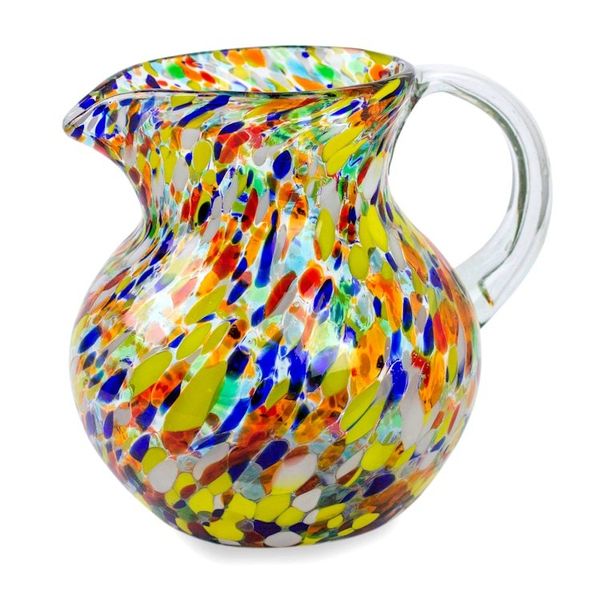 Alternate image for Hand Blown Glass Pitcher 71 Oz Multicolor Mexican Art Confetti