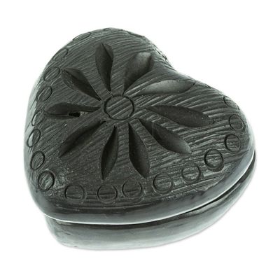 Alternate image for Barro Negro Black Ceramic Mini Jewelry Box Crafted in Mexico Heart  Flower