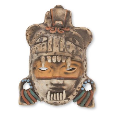 Alternate image for Signed Handcrafted Mexican Ceramic Jaguar Warrior Mask Tlaxcala Jaguar Warrior