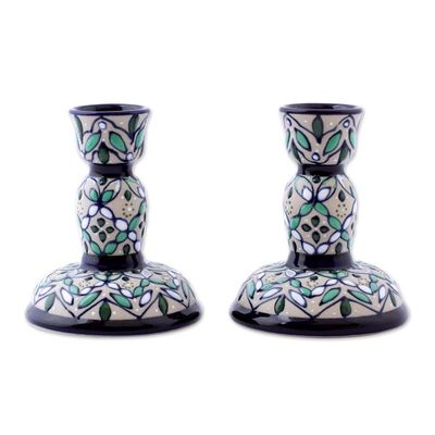 Alternate image for Artisan Crafted Ceramic Candlesticks from Mexico Pair Green Valley