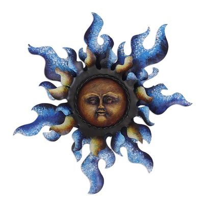 Alternate image for Sun Steel Wall Sculpture in Blue from Mexico Radiant Star in Blue