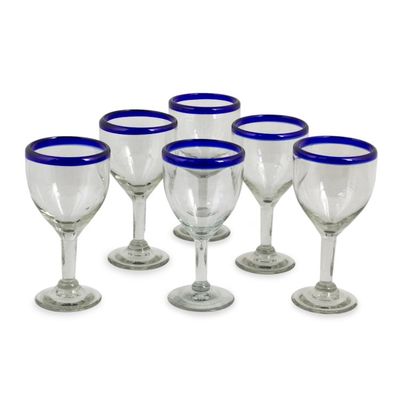 Alternate image for Handblown Glass Recycled Wine Drinkware Goblets Set of 6 Cobalt Classic