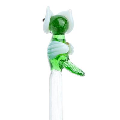 Alternate image for Mexican Recycled Glass Cocktail Stirrer with Green Owl Cheeky Green Owl