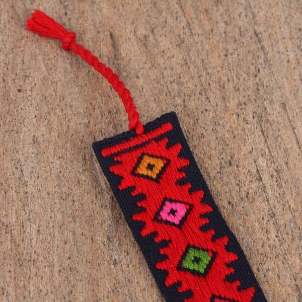 Alternate image for Hand Crafted Multi-Color Embroidered Cotton Bookmark Dynamic Diamonds