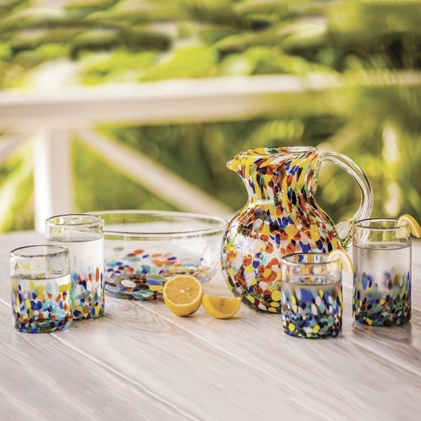 Alternate image for Hand Blown Glass Pitcher 71 Oz Multicolor Mexican Art Confetti