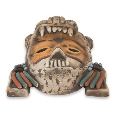 Alternate image for Signed Handcrafted Mexican Ceramic Jaguar Warrior Mask Tlaxcala Jaguar Warrior