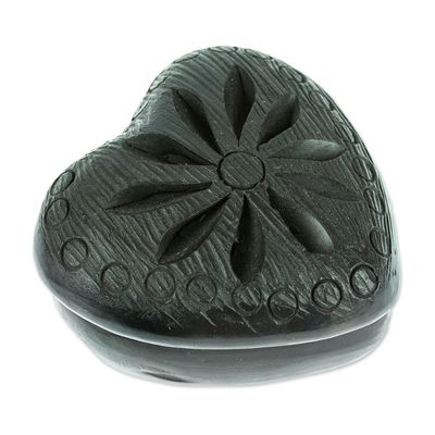 Alternate image for Barro Negro Black Ceramic Mini Jewelry Box Crafted in Mexico Heart  Flower