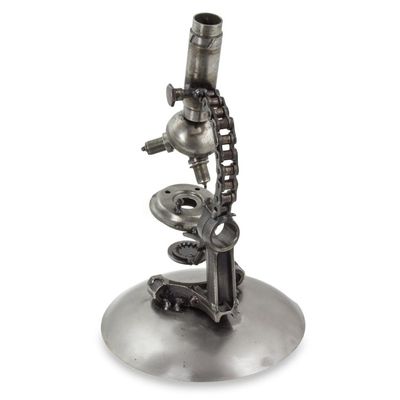 Alternate image for Metal Microscope Sculpture Crafted from Recycled Auto Parts Rustic Microscope
