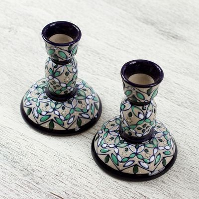 Alternate image for Artisan Crafted Ceramic Candlesticks from Mexico Pair Green Valley