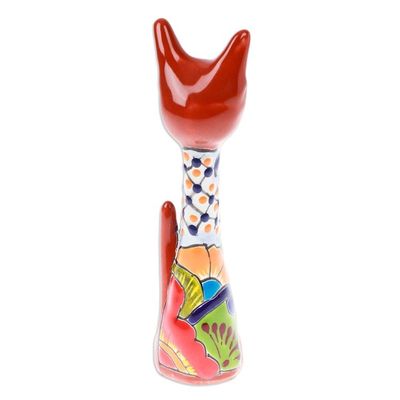 Alternate image for Hand-Painted Hacienda Floral Cat Ceramic Sculpture Feline Gaze
