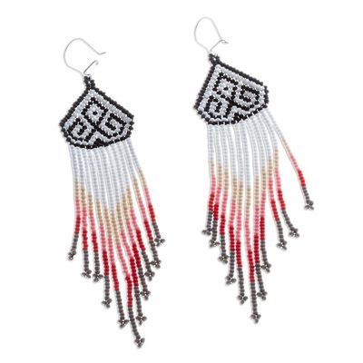 Alternate image for Dramatic Extra Long Huichol Beaded Earrings Huichol Chevron in Grey
