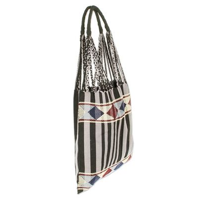 Alternate image for Hand Woven Geometric Striped Cotton Shoulder Bag from Mexico Night Lines