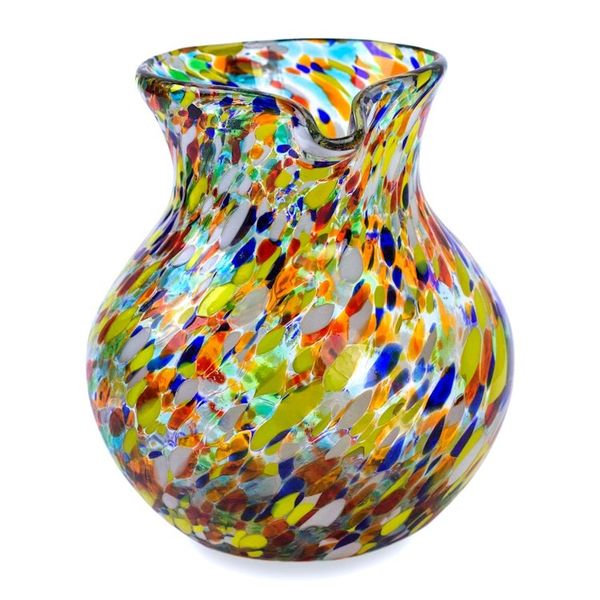 Alternate image for Hand Blown Glass Pitcher 71 Oz Multicolor Mexican Art Confetti