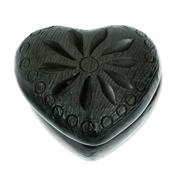 Alternate image for Barro Negro Black Ceramic Mini Jewelry Box Crafted in Mexico Heart Flower