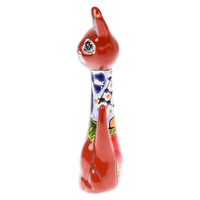 Alternate image for Hand-Painted Hacienda Floral Cat Ceramic Sculpture Feline Gaze