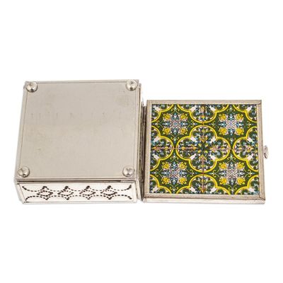 Alternate image for Handcrafted Tin and Ceramic Jewelry Box in Green and Yellow Forest Mansion
