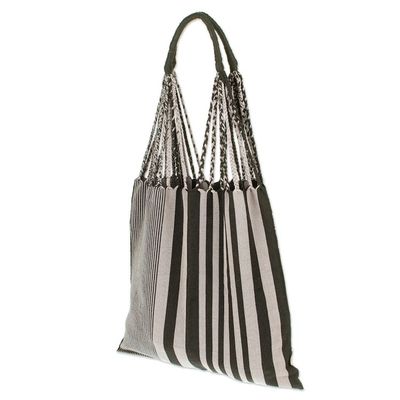 Alternate image for Hand Woven Geometric Striped Cotton Shoulder Bag from Mexico Night Lines