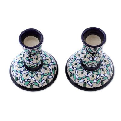 Alternate image for Artisan Crafted Ceramic Candlesticks from Mexico Pair Green Valley