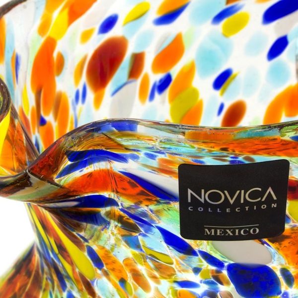 Alternate image for Hand Blown Glass Pitcher 71 Oz Multicolor Mexican Art Confetti