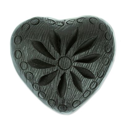 Alternate image for Barro Negro Black Ceramic Mini Jewelry Box Crafted in Mexico Heart  Flower