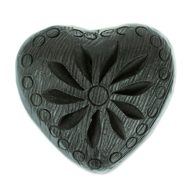Alternate image for Barro Negro Black Ceramic Mini Jewelry Box Crafted in Mexico Heart Flower