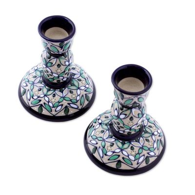 Alternate image for Artisan Crafted Ceramic Candlesticks from Mexico Pair Green Valley