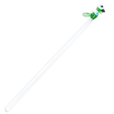 Alternate image for Mexican Recycled Glass Cocktail Stirrer with Green Owl Cheeky Green Owl