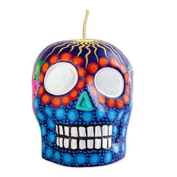 Alternate image for Hand Painted Mexican Day of the Dead Purple Skull Candle Colorful Purple Skull