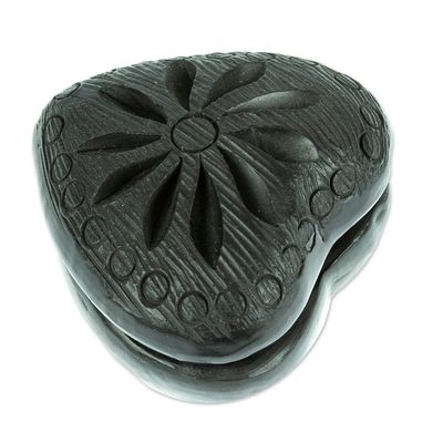 Alternate image for Barro Negro Black Ceramic Mini Jewelry Box Crafted in Mexico Heart  Flower