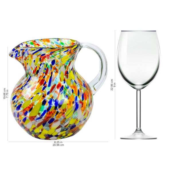 Alternate image for Hand Blown Glass Pitcher 71 Oz Multicolor Mexican Art Confetti