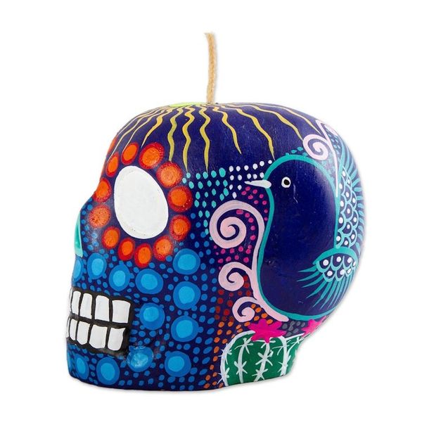 Alternate image for Hand Painted Mexican Day of the Dead Purple Skull Candle Colorful Purple Skull