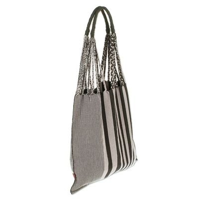 Alternate image for Hand Woven Geometric Striped Cotton Shoulder Bag from Mexico Night Lines