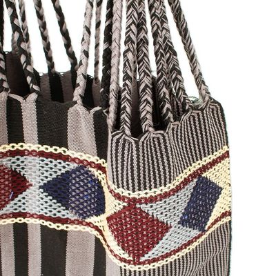 Alternate image for Hand Woven Geometric Striped Cotton Shoulder Bag from Mexico Night Lines