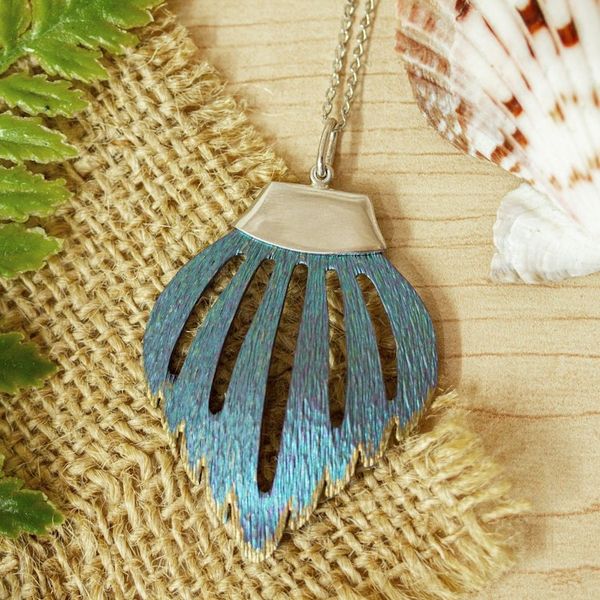 Alternate image for Sterling Silver and Titanium Pendant Necklace from Mexico Blue Agassizi Fin