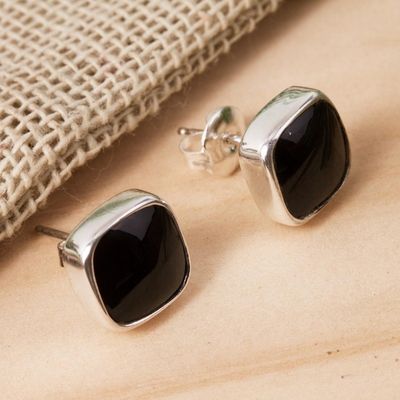 Alternate image for Square Obsidian Stud Earrings from Mexico Square Bucklers