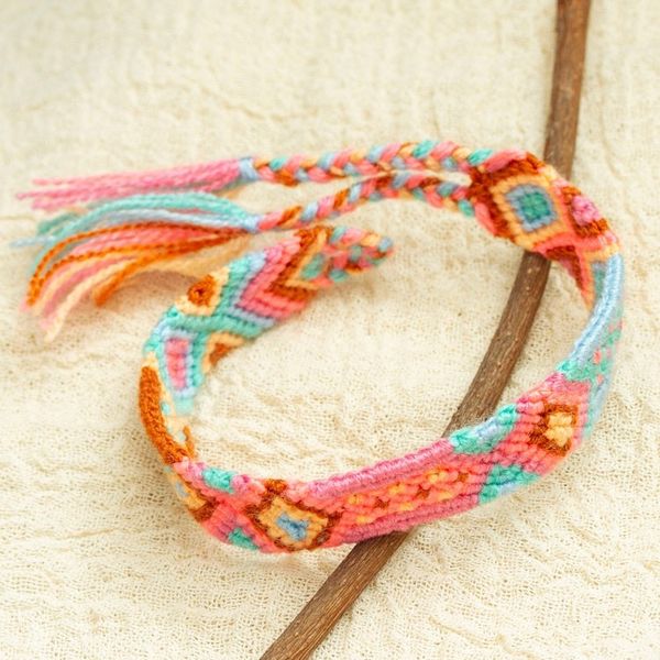 Alternate image for Handwoven Cotton Wristband Bracelet with Geometric Motifs Pink Geometry