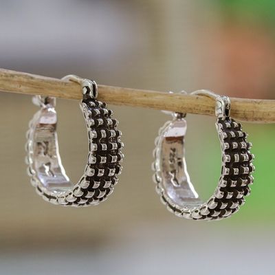 Alternate image for Combination Finish Sterling Silver Hoop Earrings from Mexico Ebbing Light
