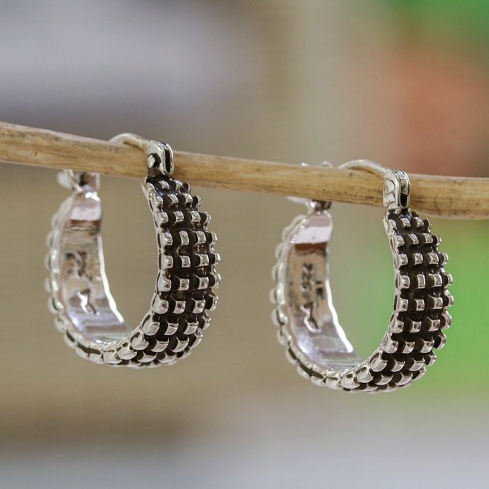 Combination Finish Sterling Silver Hoop Earrings from Mexico 'Ebbing Light'