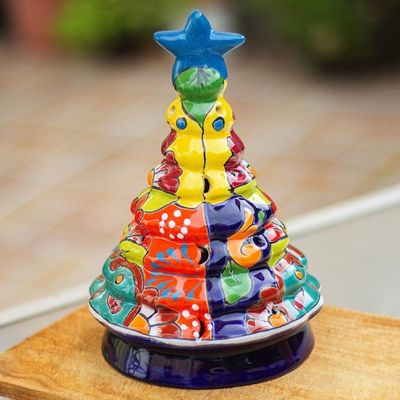 Alternate image for Talavera-Style Ceramic Christmas Tree Lantern from Mexico Christmas Pine